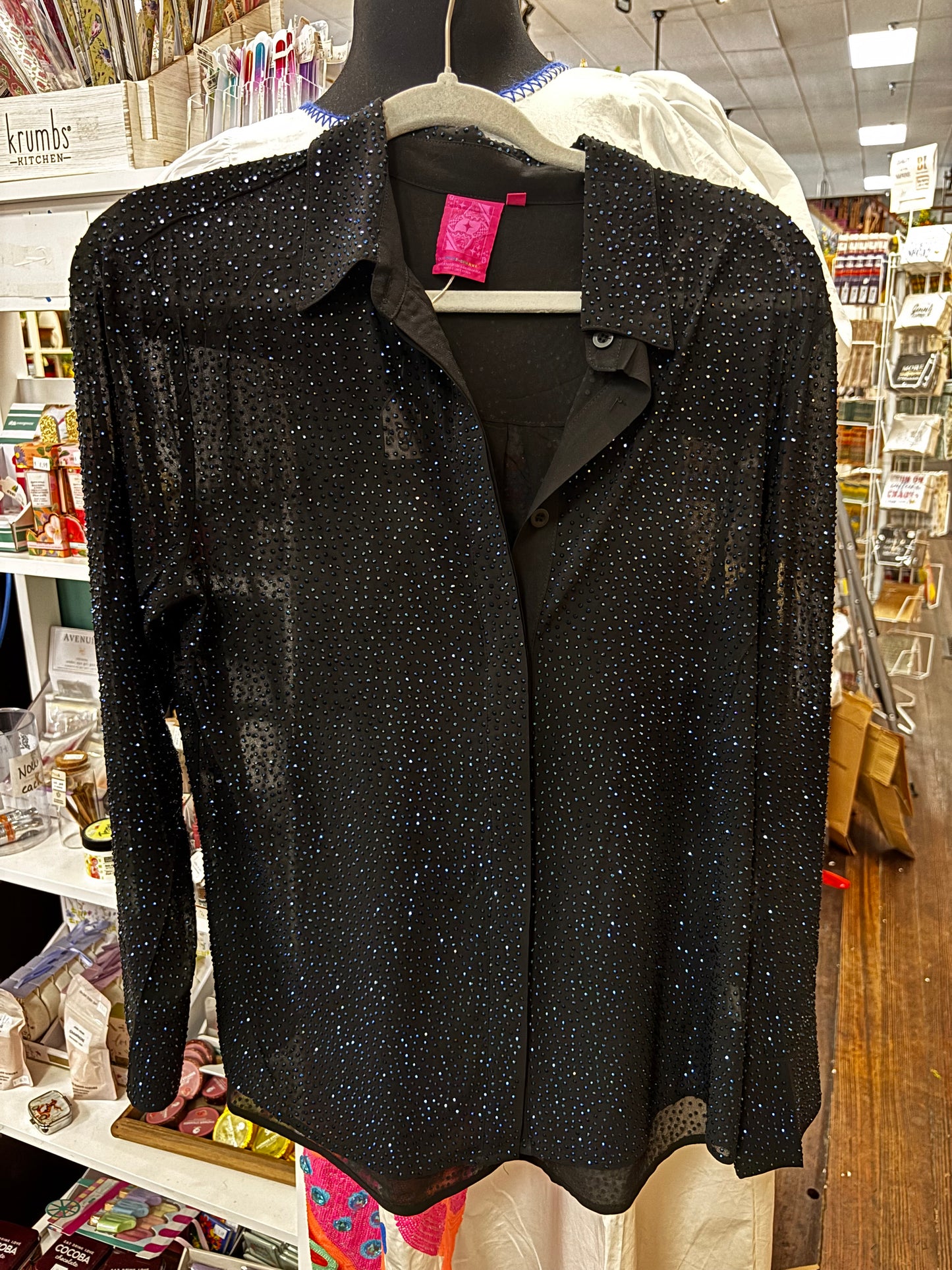 Queen of Sparkles Black Rhinestone Button up