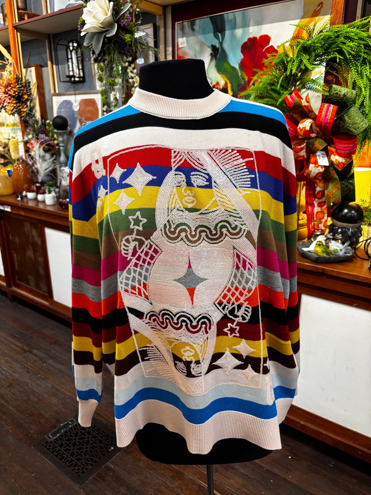 Queen of Sparkles Rainbow Stripe Sweater