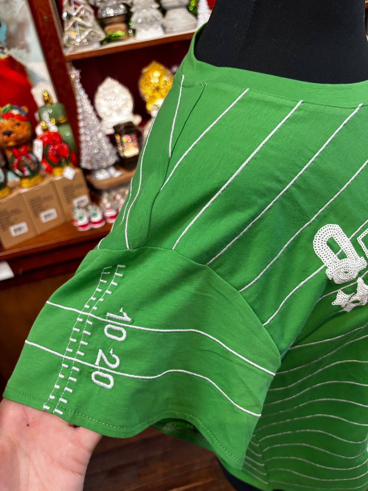 Queen of Sparkles Green Football Field Queen Card Logo Tee