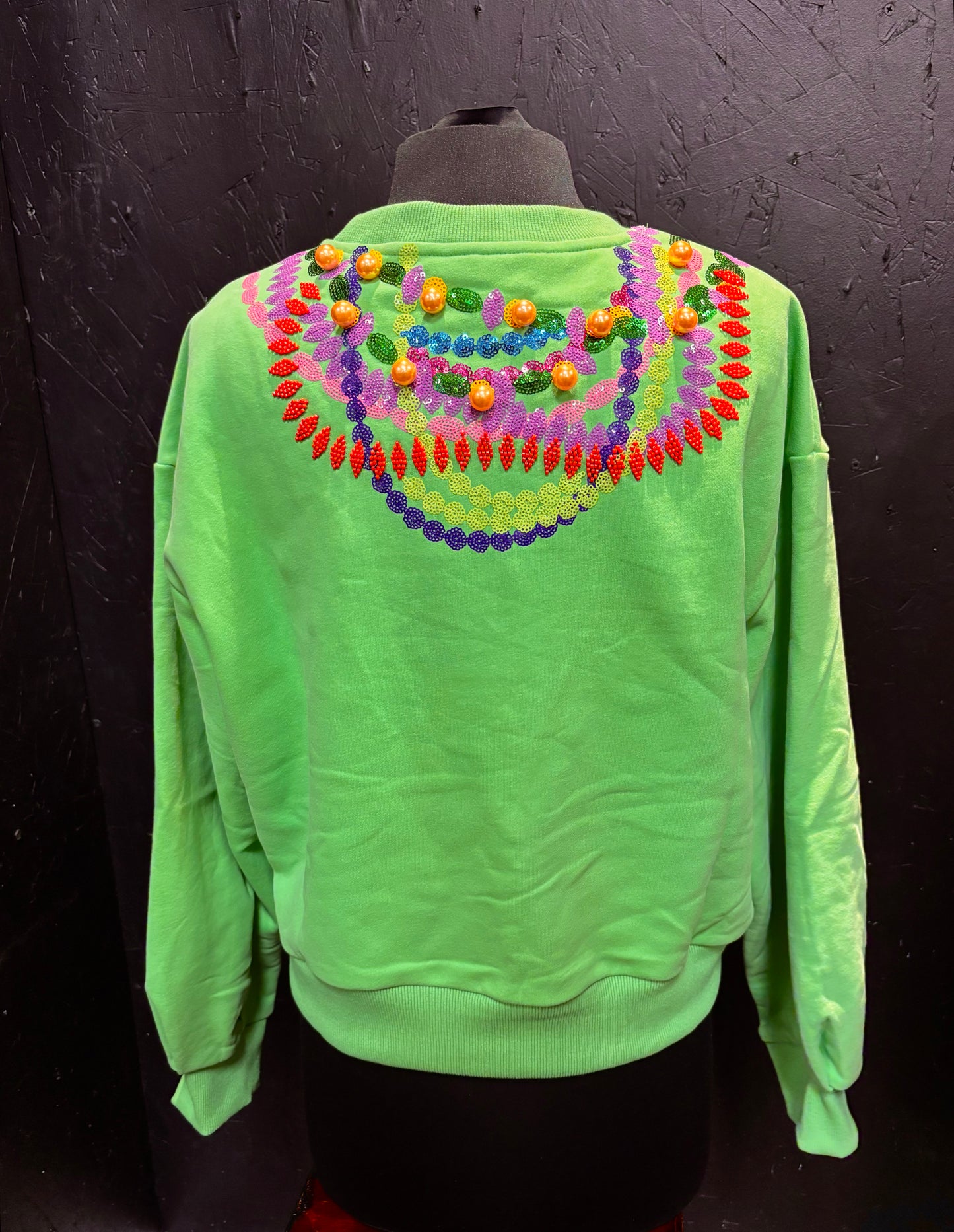 Queen of Sparkles Bright Green Queen Mardi Gras Beads Sweatshirt