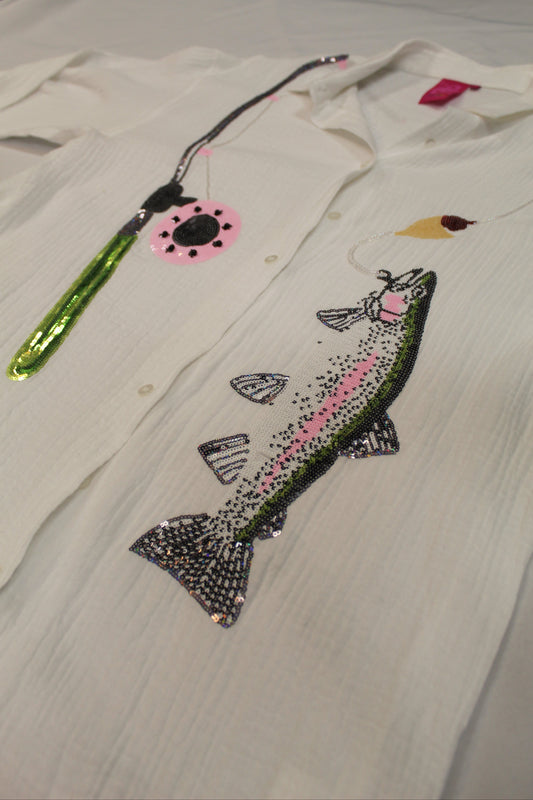 Queen of Sparkles White Fishing Pole Collar Dress