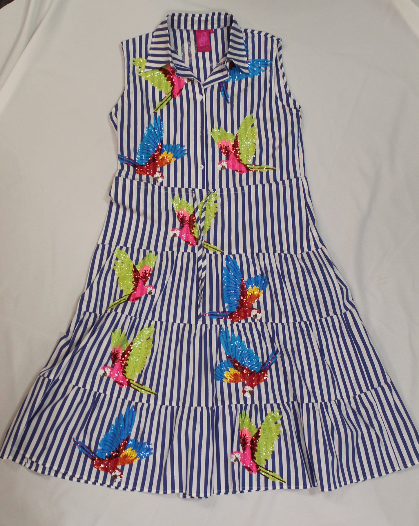 Navy & White Multi-Parrot Midi Dress