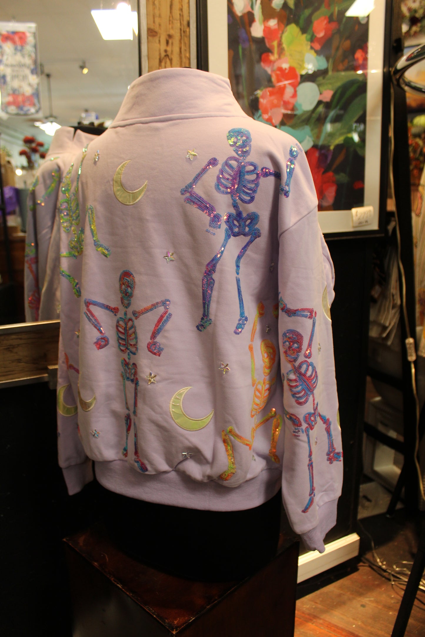 Lavender & Multi Dancing Skeleton Mock Neck Sweatshirt