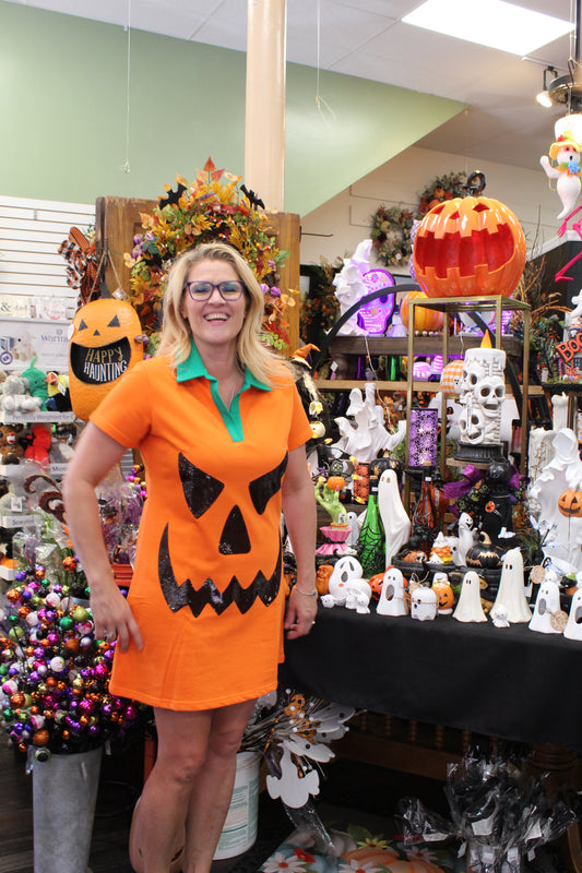 Queen of Sparkles Orange Jack-O-Lantern Dress