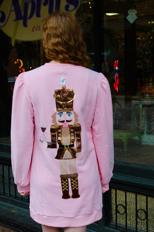 Queen of Sparkles Light Pink & Brown Nutcracker Serving Cocktail Sweatshirt Dress