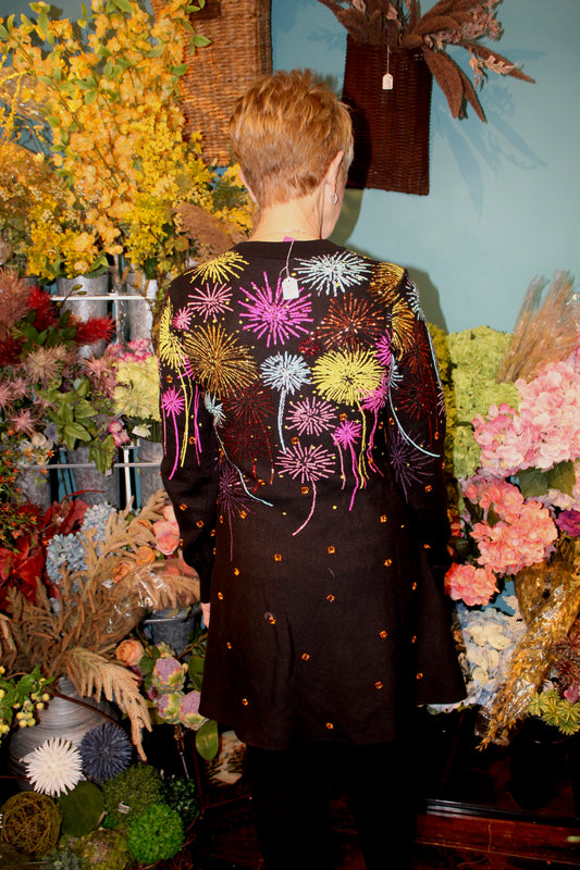 Queen of Sparkles Black Multi Rainbow Firework Jeweled Sweater Dress