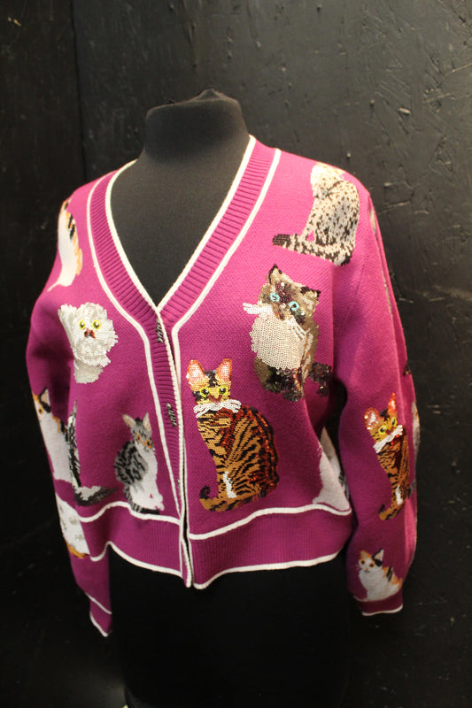 Queen of Sparkles Purple Queen of Cats Button Up Cardigan