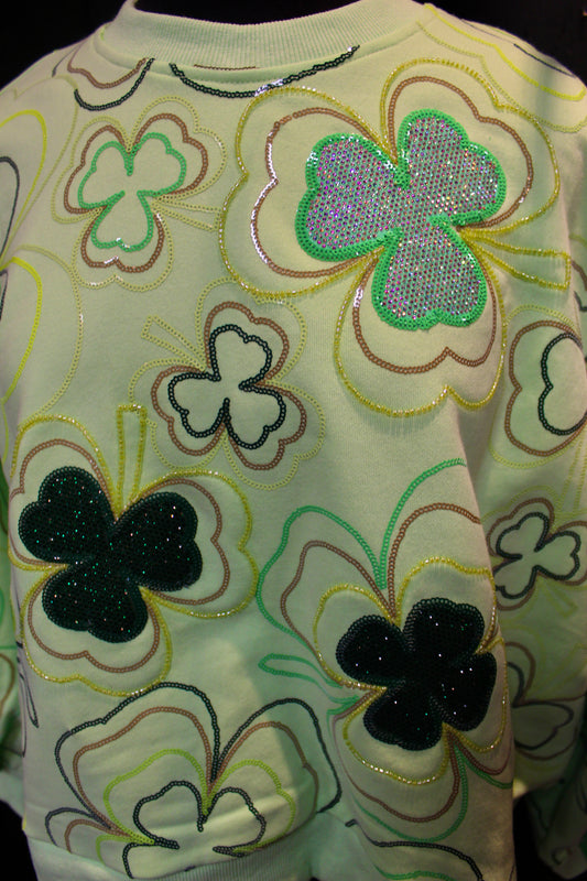 Queen of Sparkles Light Green Groovy Shamrock Sweatshirt