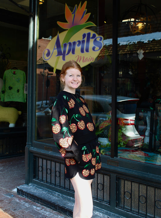 Queen of Sparkles Black Leopard Cherry Shorts