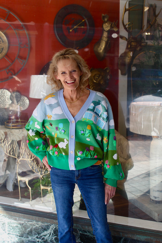 Queen of Sparkles Easter Bunnies & Eggs In Yard Scene