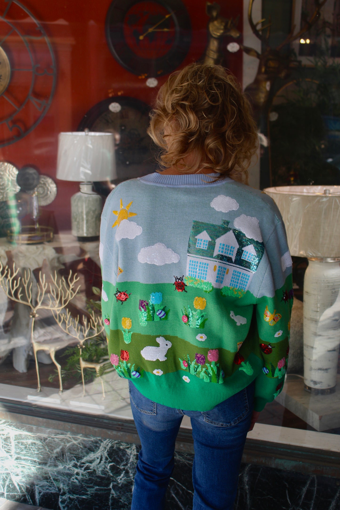 Queen of Sparkles Easter Bunnies & Eggs In Yard Scene