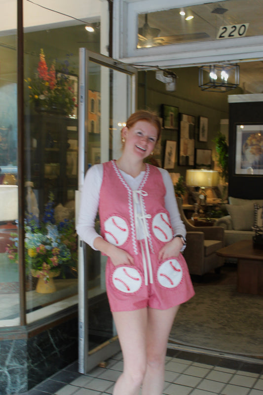 Queen of Sparkles Red & White Striped Rick Rack Tie Up Baseball Cotton Tank