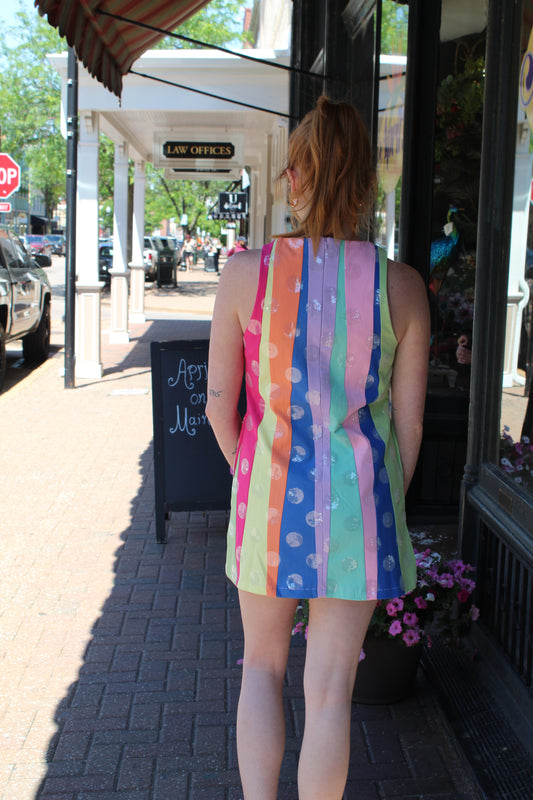 Queen of Sparkles Multi Stripe Clear Sequin Polka Dot Tank Dress