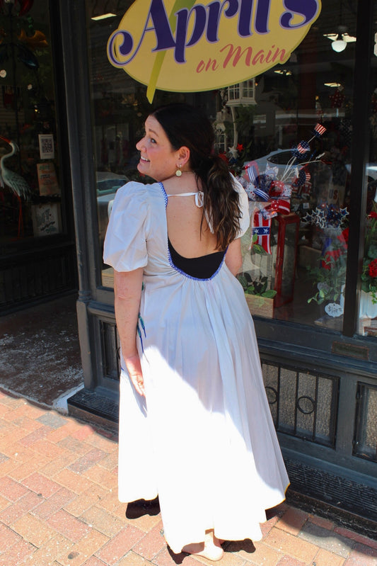 Queen of Sparkles White Tie Back Multi Crab Cotton Midi Dress