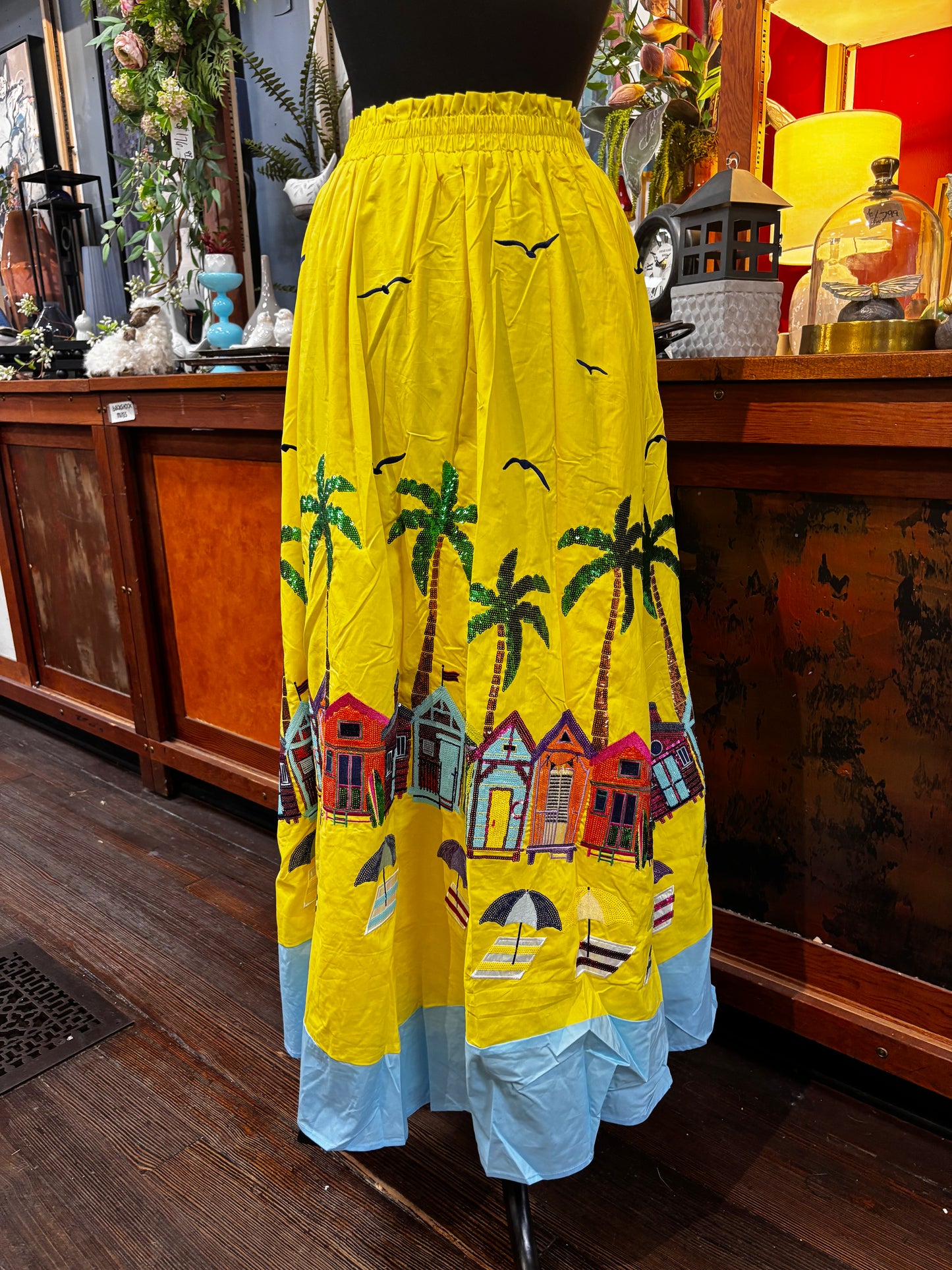 Queen of Sparkles Yellow Beach Scene Midi Skirt