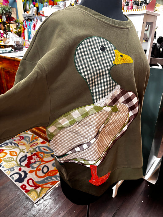 Queen of Sparkles Hunter Green Plaid Duck Sweatshirt
