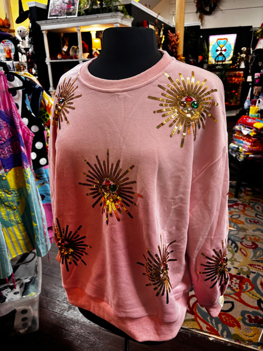 Queen of Sparkles Light Pink Sunburst Sweatshirt