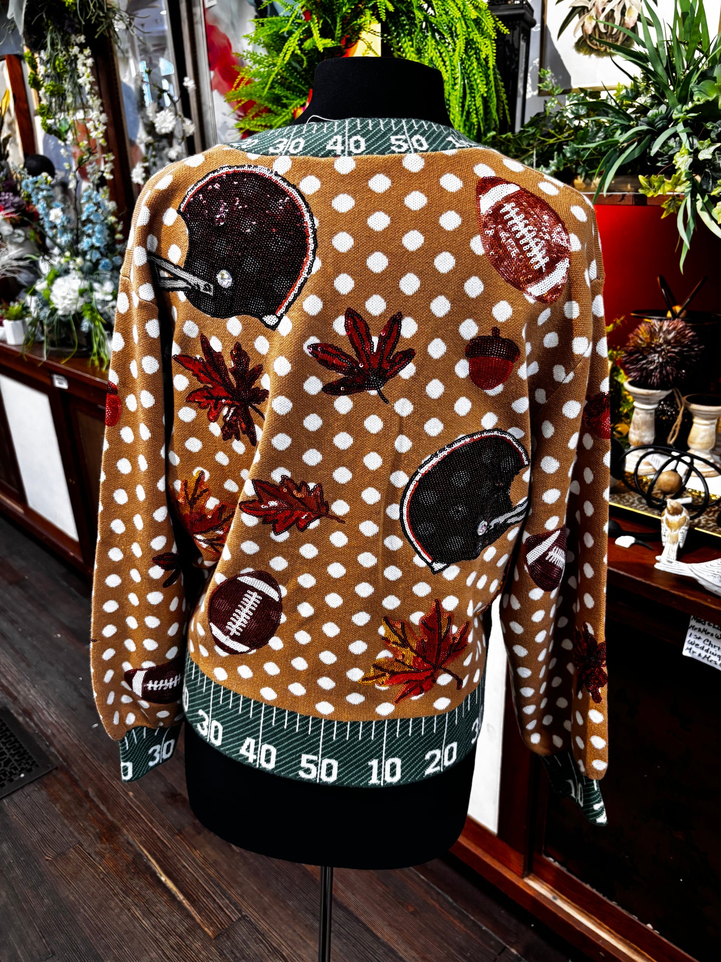 Queen of Sparkles Light Brown Polka Dot Fall Football Button Up Cardigan