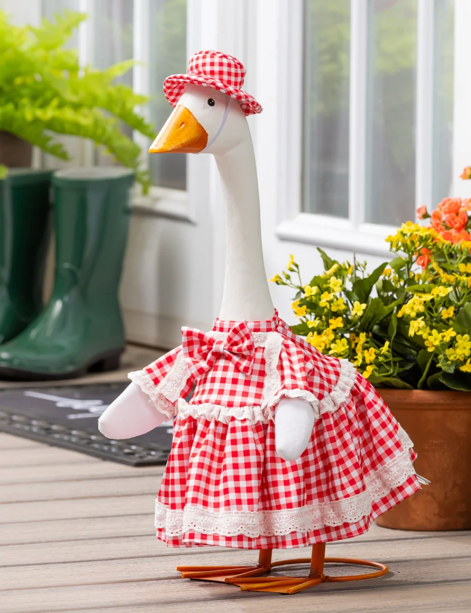Giddy the Porch Goose Plaid Dress Outfit