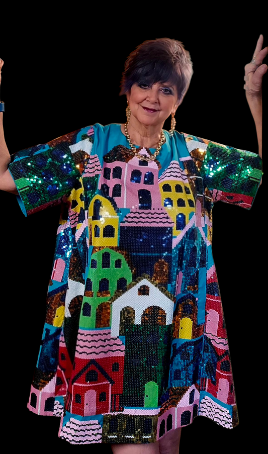 Blue Multi Sequin Houses Dress