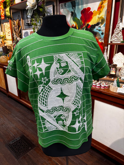 Queen of Sparkles Green Football Field Queen Card Logo Tee