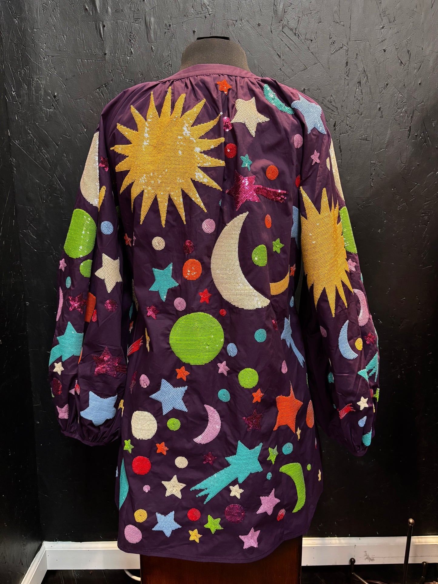Queen of Sparkles Dark Purple Multi Galaxy Button Up Dress