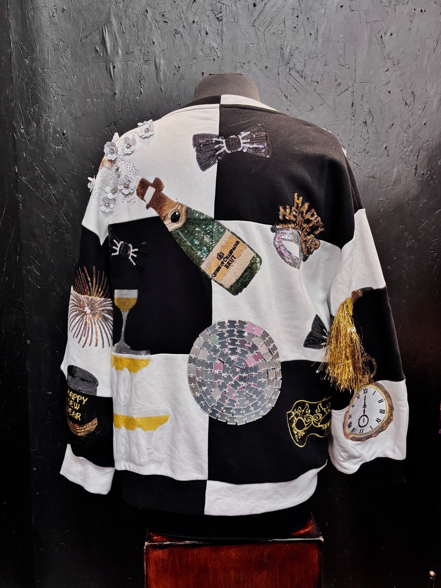 Queen of Sparkles Black & White Checkered NYE Icon Sweatshirt