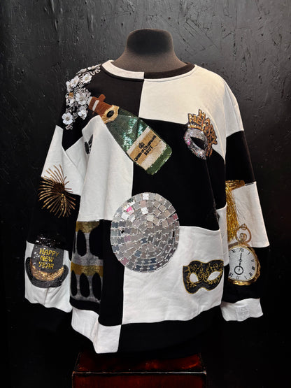 Queen of Sparkles Black & White Checkered NYE Icon Sweatshirt