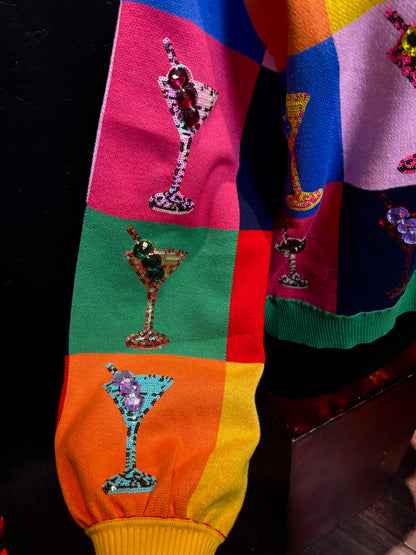 Queen of Sparkles Multi Checkered Cosmo Button Up Sweater