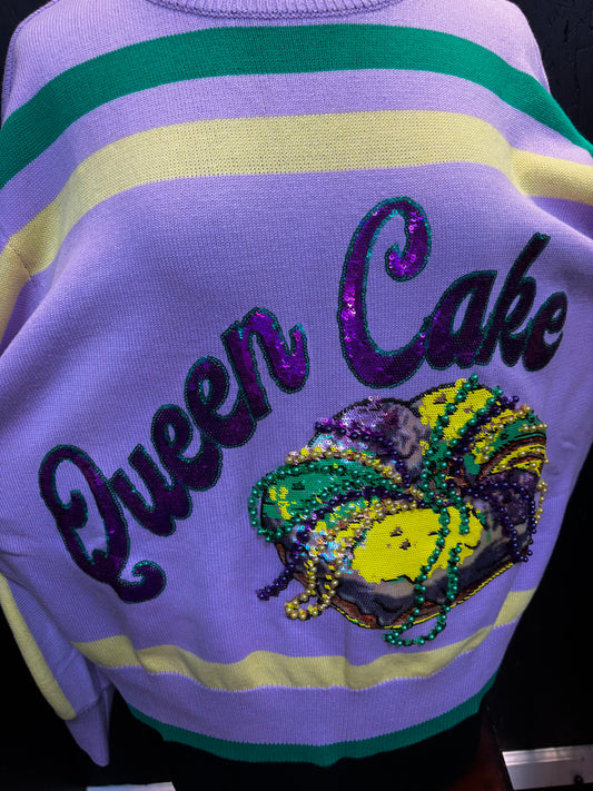 Queen of Sparkles Lavender, Green, & Yellow 'Queen Cake' Striped Sweater