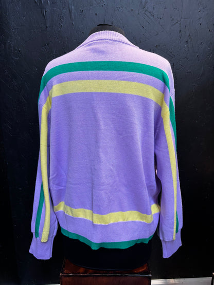 Queen of Sparkles Lavender, Green, & Yellow 'Queen Cake' Striped Sweater