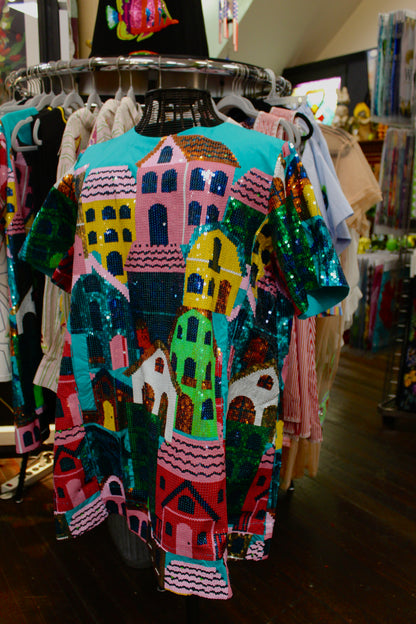Blue Multi Sequin Houses Dress
