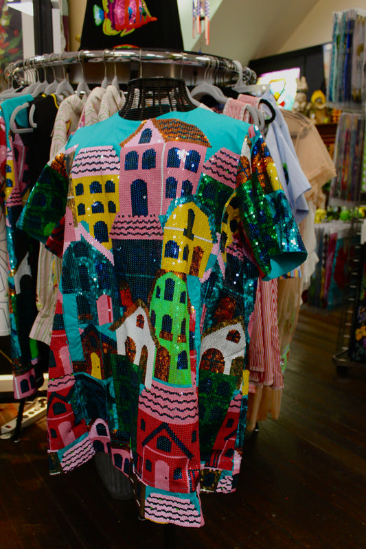 Blue Multi Sequin Houses Dress