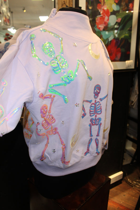 Lavender & Multi Dancing Skeleton Mock Neck Sweatshirt