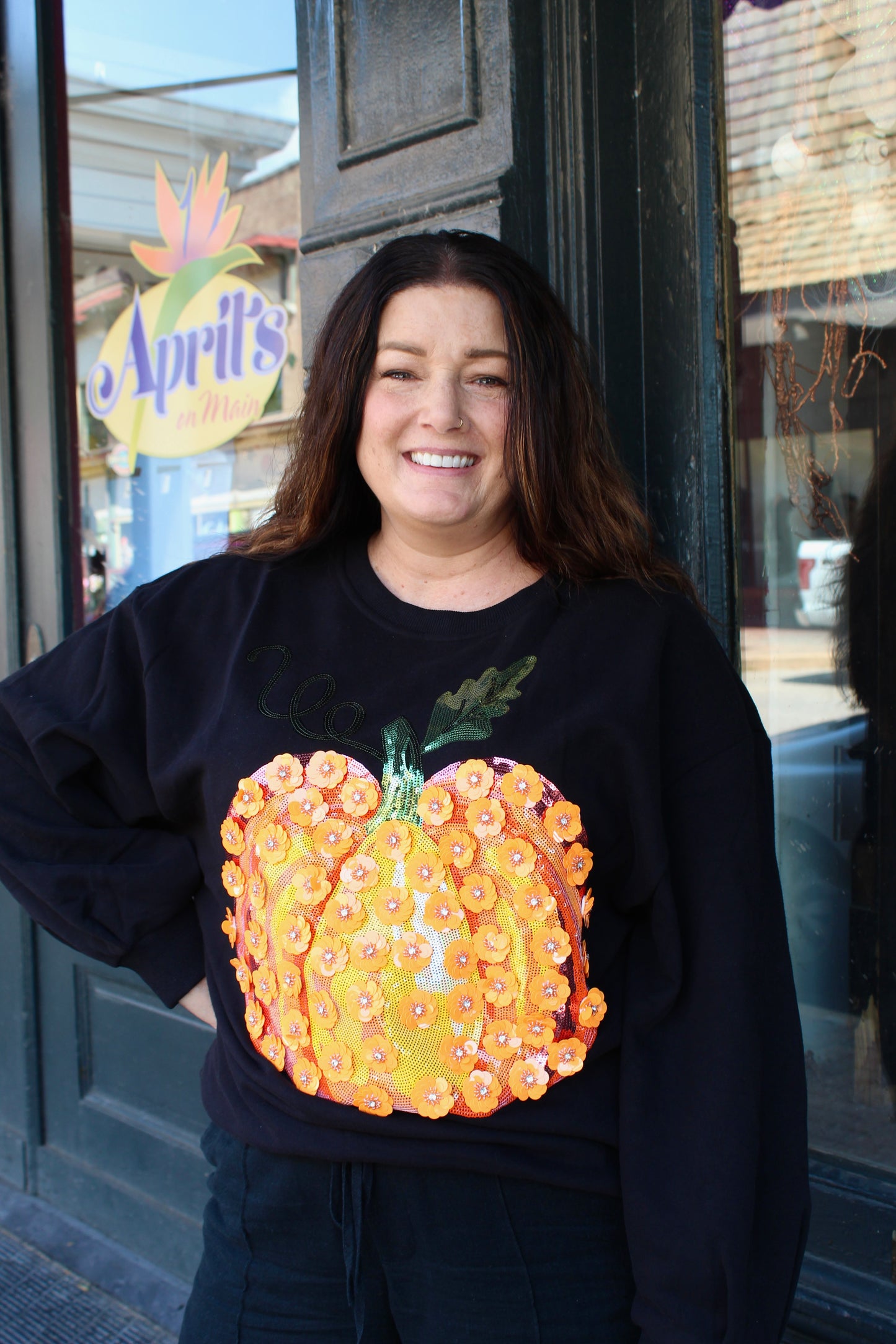 Black & Orange Flower Sequin Pumpkin Sweatshirt