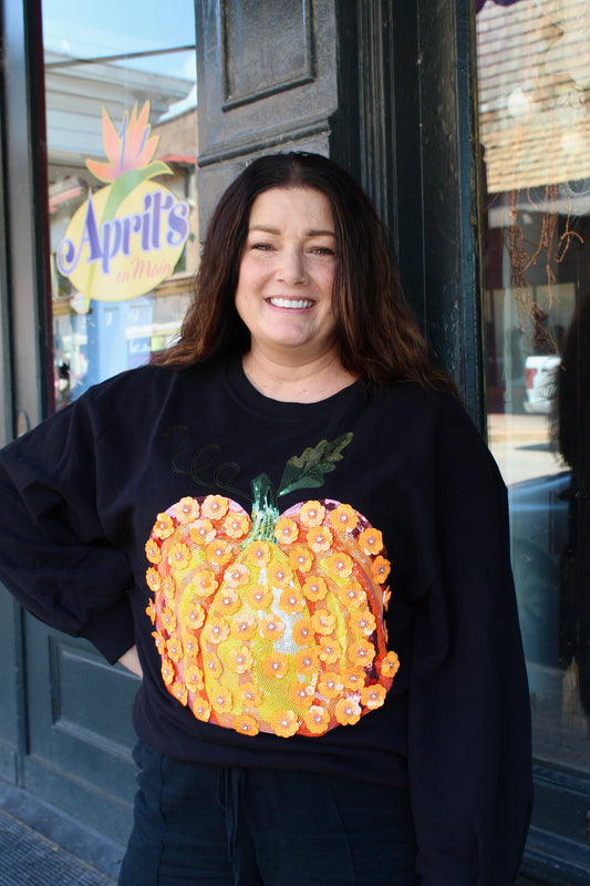 Black & Orange Flower Sequin Pumpkin Sweatshirt