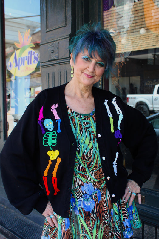 Black Rainbow Skeleton Button Up Cardigan