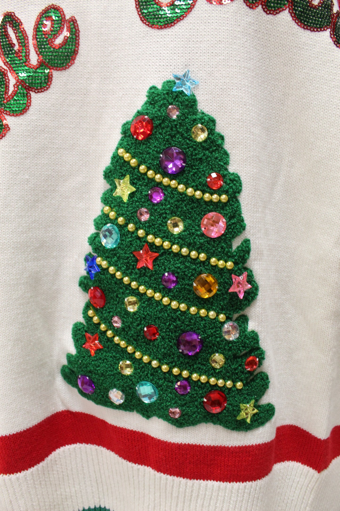 White, Red, & Green Stripe 'Sparkle Season' Long Sleeve Sweater