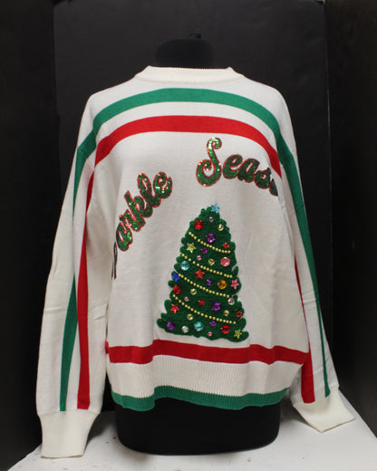 White, Red, & Green Stripe 'Sparkle Season' Long Sleeve Sweater