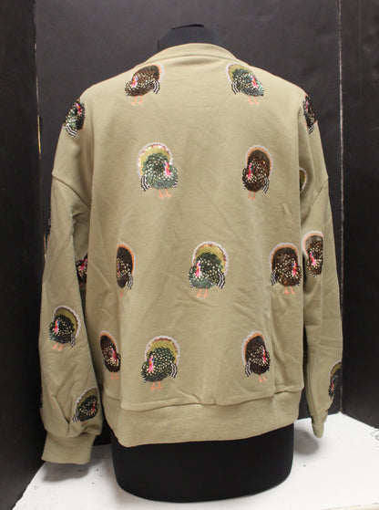 Olive Green Scattered Turkey Sweatshirt