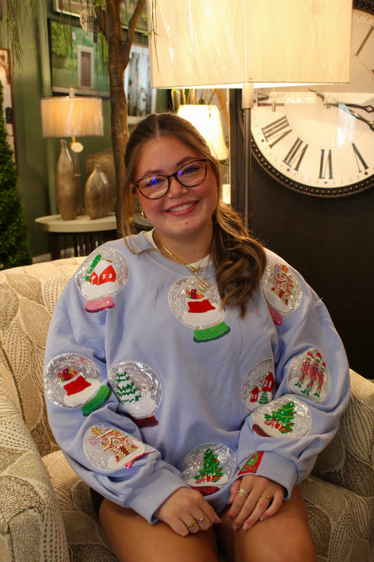 Powder Blue Christmas Snow Globe Sweatshirt