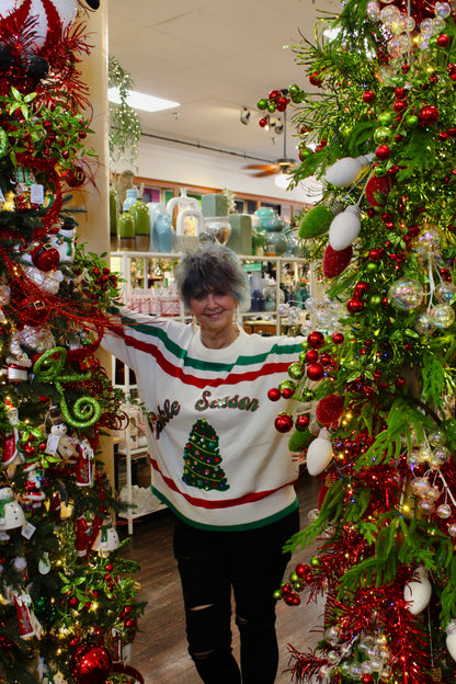White, Red, & Green Stripe 'Sparkle Season' Long Sleeve Sweater