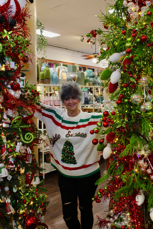 White, Red, & Green Stripe 'Sparkle Season' Long Sleeve Sweater