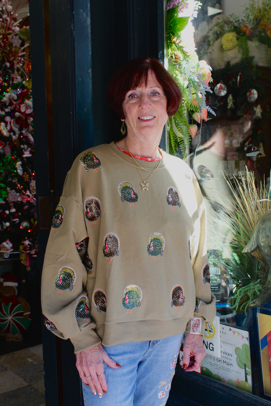 Olive Green Scattered Turkey Sweatshirt