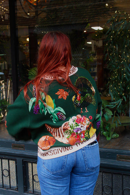 Queen of Sparkles Dark Green 'Thanksgiving' Button Cardigan
