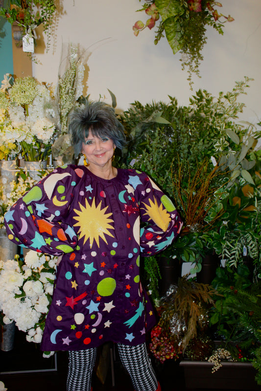 Queen of Sparkles Dark Purple Multi Galaxy Button Up Dress