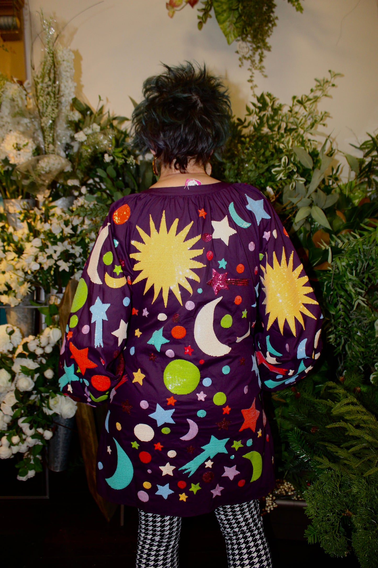 Queen of Sparkles Dark Purple Multi Galaxy Button Up Dress