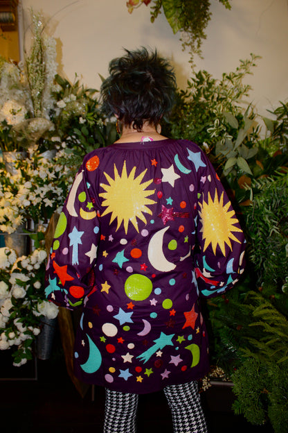 Queen of Sparkles Dark Purple Multi Galaxy Button Up Dress