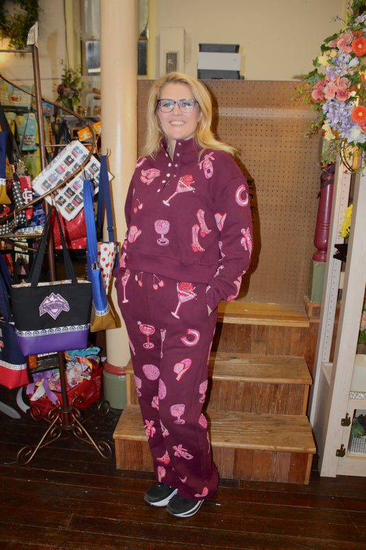 Queen of Sparkles Dark Plum & Pink Disco Cowgirl Icon Henley Sweatshirt