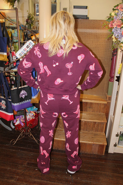 Queen of Sparkles Dark Plum & Pink Disco Cowgirl Icon Henley Sweatshirt